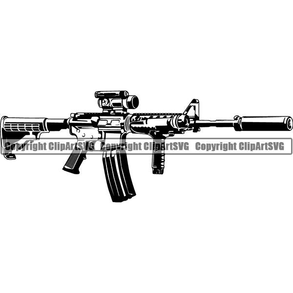 Military Weapon Gun Machine Silencer ClipArt SVG
