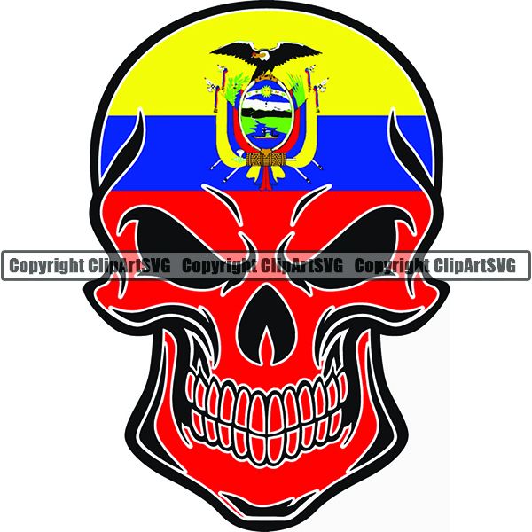 Country Flag Skull Ecuador ClipArt SVG
