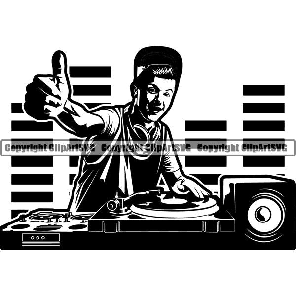 Disc Jockey DJ Turntable Audio Vinyl Record Player Sound Wave ClipArt SVG
