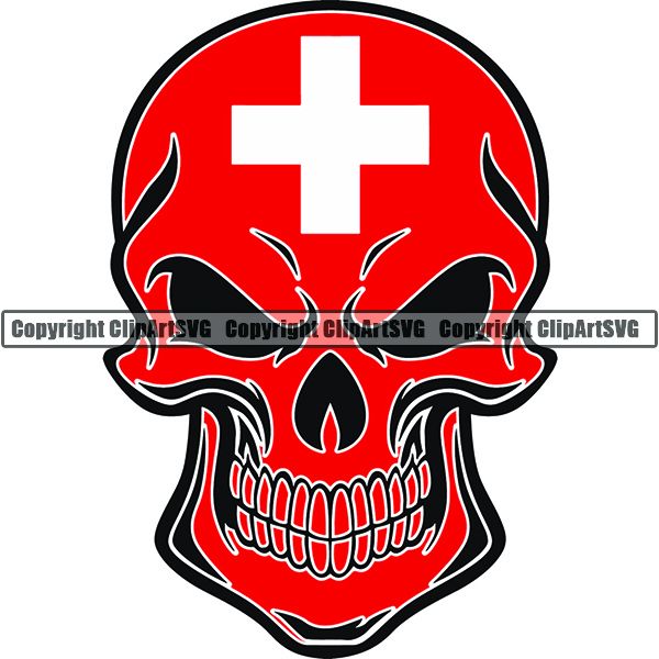 Country Flag Skull Switzerland ClipArt SVG