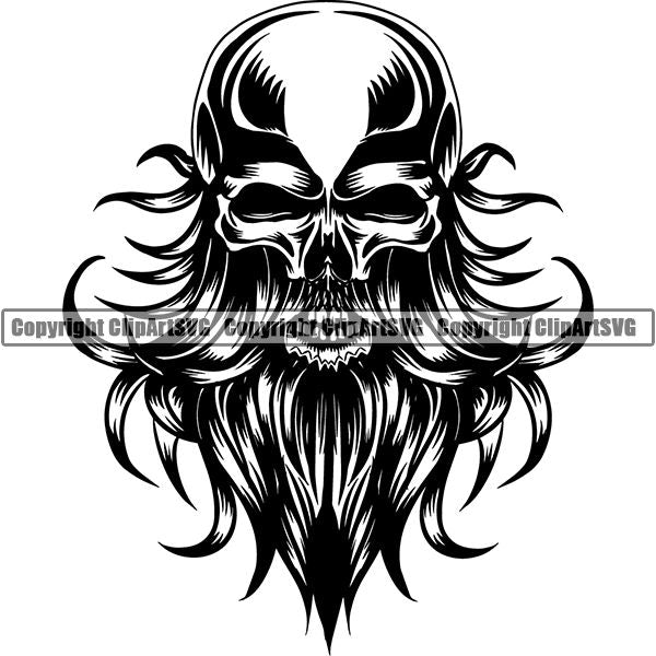 Skull Skeleton Beard Tattoo Tat ClipArt SVG
