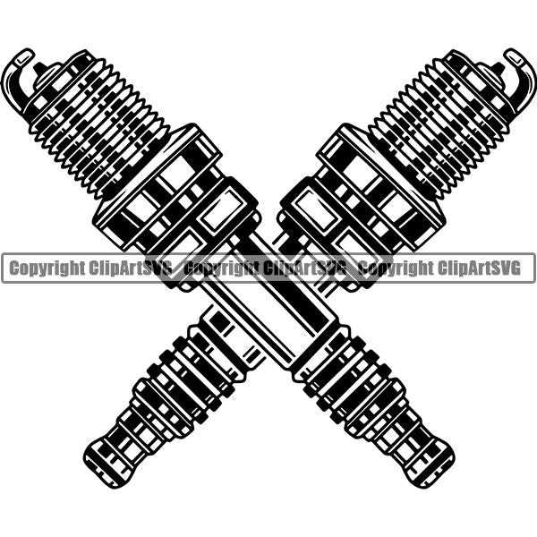 Mechanic Repair Shop Garage Engine Spark Plug ClipArt SVG