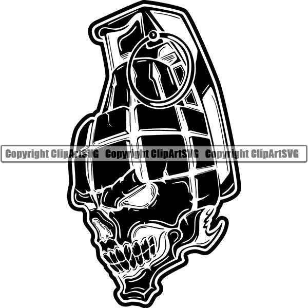 Military Weapon Grenade Skull ClipArt SVG