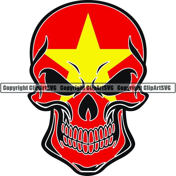 Country Flag Skull Vietnam ClipArt SVG