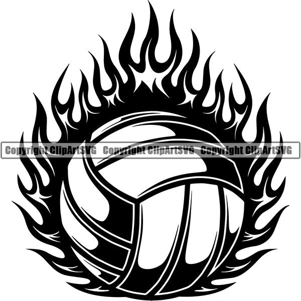 Sports Game Volleyball Fire ClipArt SVG