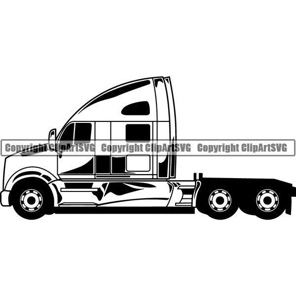 Truck Driver Trucking Trucker Driving Transportation Semi Flatbed Tractor Trailer ClipArt SVG