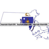 State Flag Map Massachusetts ClipArt SVG