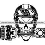 Mechanic Repair Shop Garage Motorcycle Helmet Googles Piston Skull ClipArt SVG