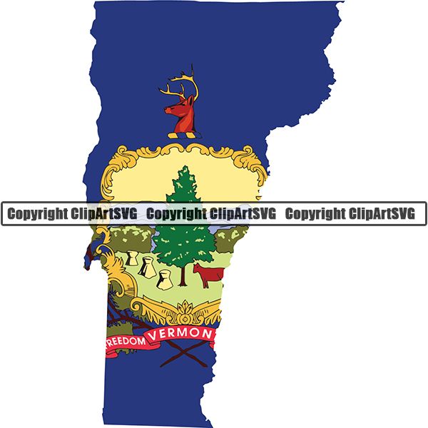 State Flag Map Vermont ClipArt SVG