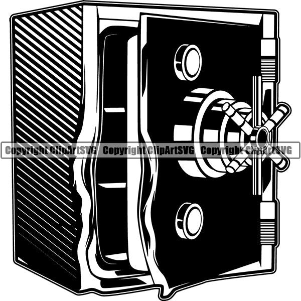 Cash Money Home Open Safe Storage Vault Security Lock Locker Hide White Background Design Element Business Finance Cash Payment Currency Dollar Investment Banking Bank Wealth Stack Concept Rich Advertising Art Logo Clipart SVG