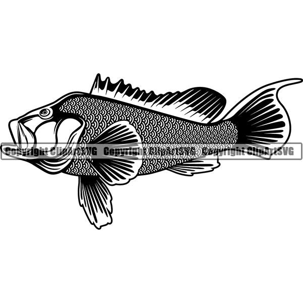 Sports Game Fishing Hunting Fish Hunt Fish Sea Bass ClipArt SVG