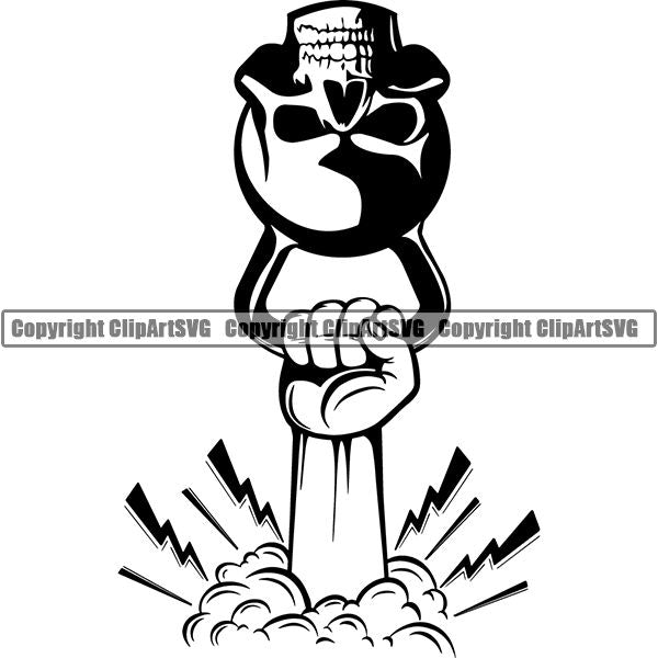 Gym Sports Bodybuilding Fitness Muscle Kettle Bell Skull Skeleton Scary Evil Horror Halloween Death Dead ClipArt SVG