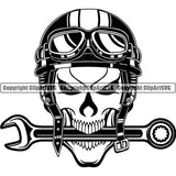 Mechanic Repair Shop Garage Motorcycle Helmet Googles Wrench Skull ClipArt SVG