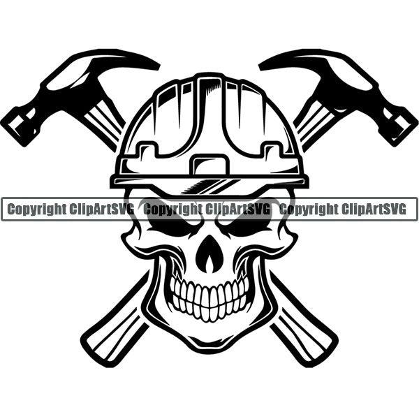 Construction Building Repair Service Hammer Skull Hat ClipArt SVG