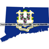 State Flag Map Connecticut ClipArt SVG