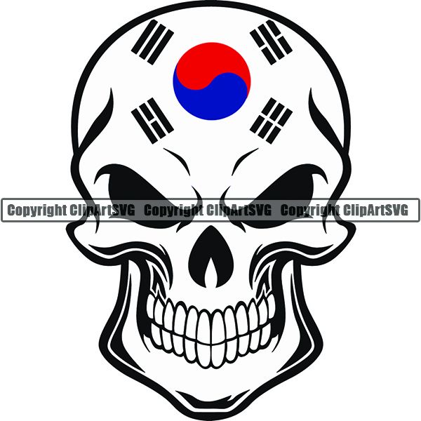Country Flag Skull South Korea ClipArt SVG