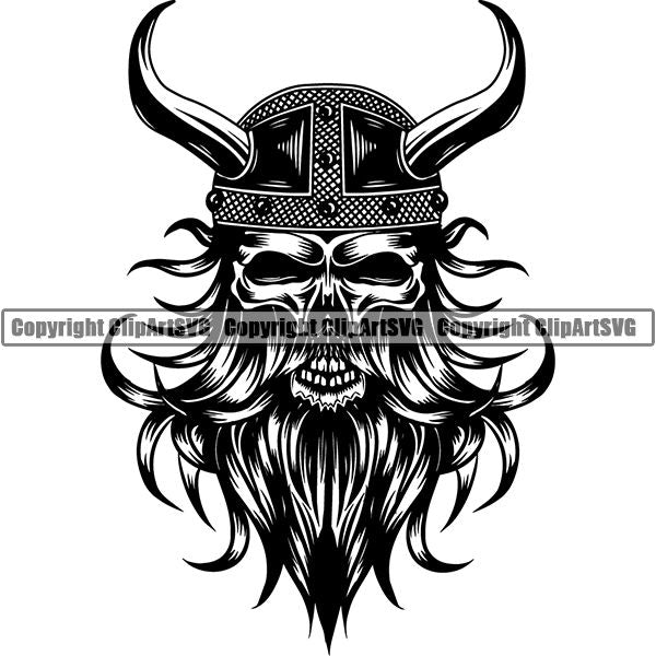 Viking Warrior Skull ClipArt SVG