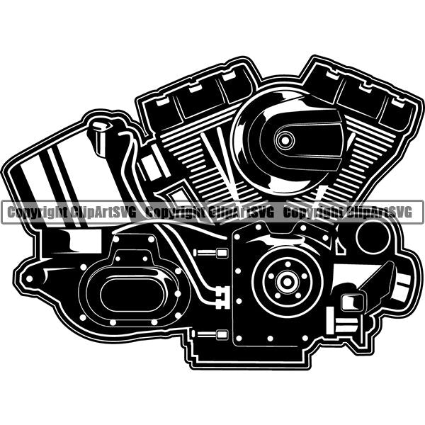 Motorcycle Bike Chopper Engine 2 Stroke ClipArt SVG