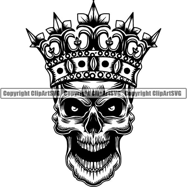 Skull Skeleton Crown Tattoo Tat ClipArt SVG