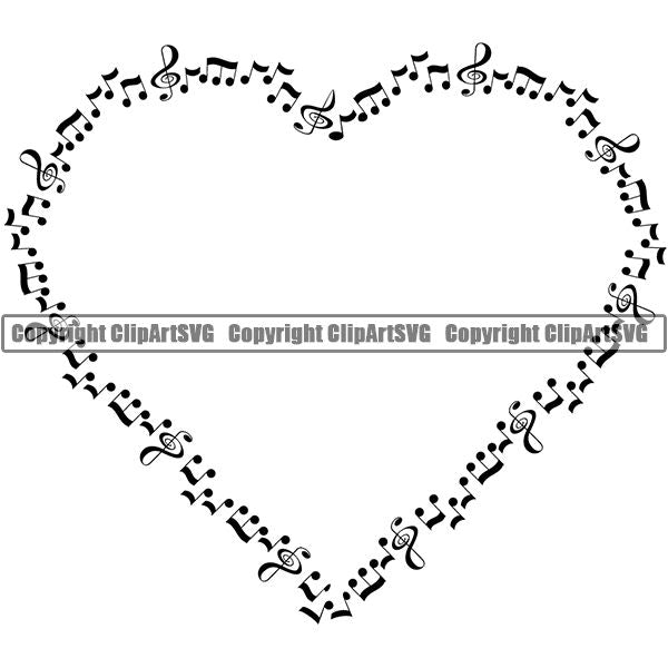 Music Design Element Frame Border Notes Scattered Heart ClipArt SVG