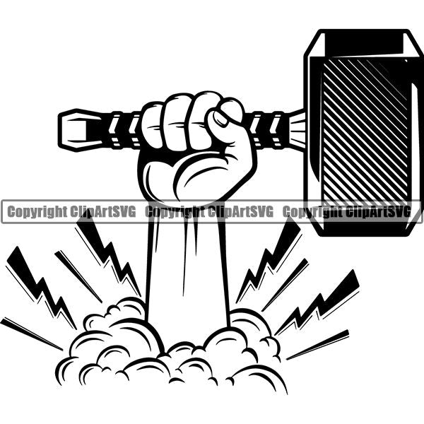 Viking Warrior Hammer Mallet ClipArt SVG