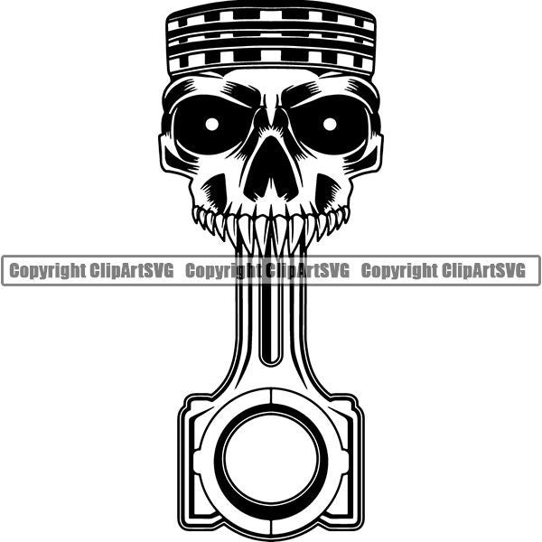 Mechanic Repair Shop Garage Engine Piston Skull ClipArt SVG