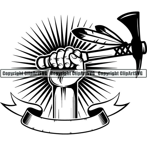 Native American Indian Hand Sunburst Ribbon ClipArt SVG