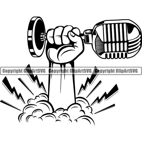 Microphone Mic Audio Music Record Broadcast Podcast Webinar Equipment Logo ClipArt SVG