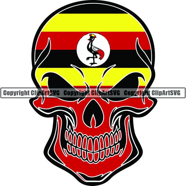 Country Flag Skull Uganda ClipArt SVG