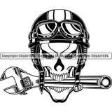 Mechanic Repair Shop Garage Motorcycle Helmet Googles Wrench Skull ClipArt SVG