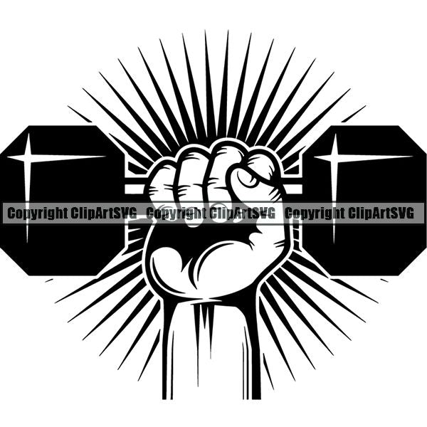 Gym Sports Bodybuilding Fitness Muscle Hand Sunburst ClipArt SVG