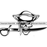 Pirate Sea Gangster Warrior Hat Patch Sword Skull ClipArt SVG