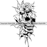 Skull Skeleton Flower Tattoo Tat ClipArt SVG