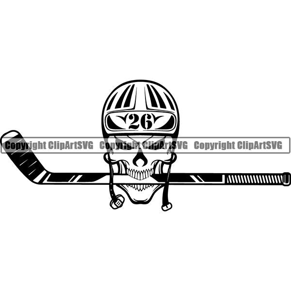Sports Hockey Player Stick Skull Skeleton Scary Evil Horror Halloween Death Dead ClipArt SVG