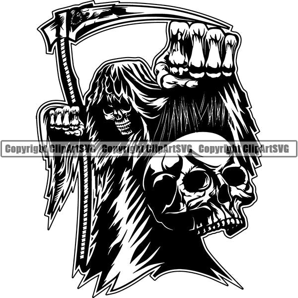 Skull Skeleton Grim Reaper Tattoo Tat ClipArt SVG