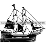 Pirate Sea Gangster Criminal Warrior Ship ClipArt SVG