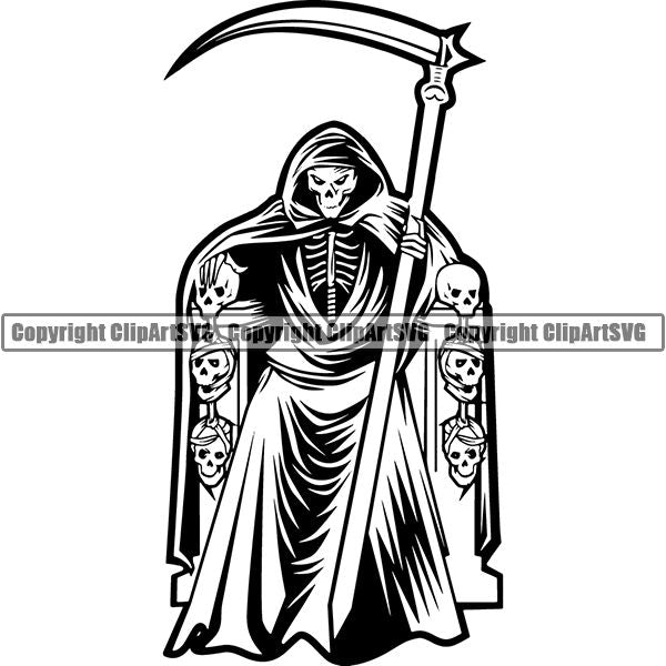 Skull Skeleton Grim Reaper Tattoo Tat ClipArt SVG