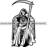 Skull Skeleton Grim Reaper Tattoo Tat ClipArt SVG