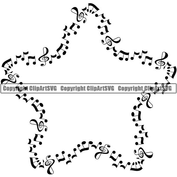 Music Design Element Frame Border Notes Scattered Star ClipArt SVG