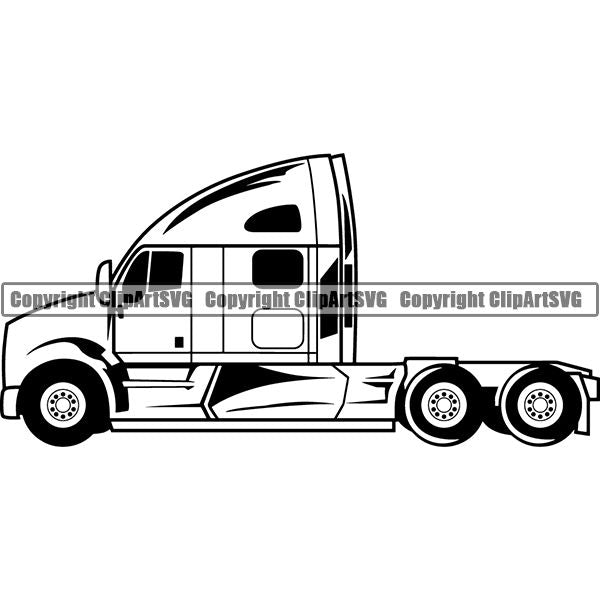 Truck Driver Trucking Trucker Driving Transportation Semi Flatbed Tractor Trailer ClipArt SVG