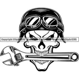 Mechanic Repair Shop Garage Motorcycle Helmet Wrench Skull ClipArt SVG