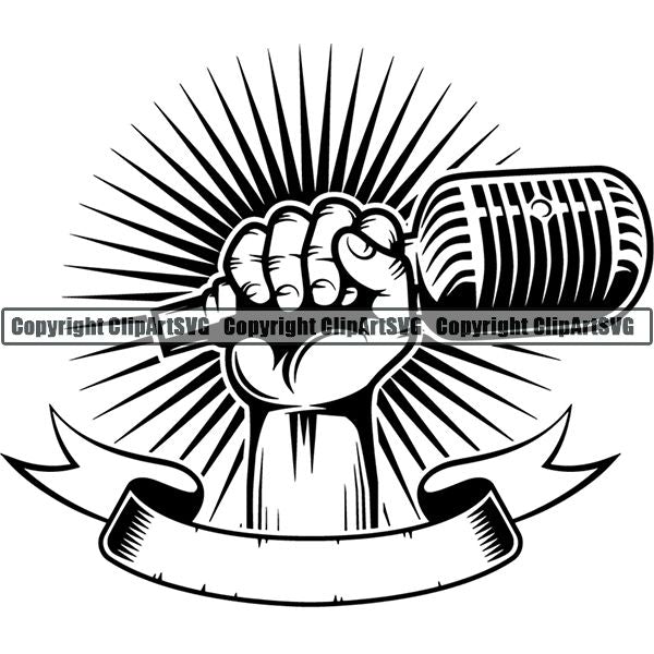 Microphone Mic Audio Music Record Broadcast Podcast Webinar Equipment Logo ClipArt SVG
