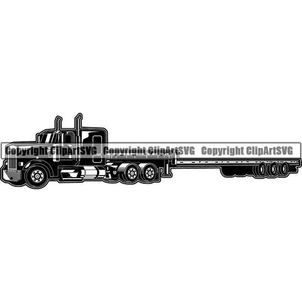 Truck Driver Trucking Trucker Driving Transportation Semi Flatbed Tractor Trailer ClipArt SVG