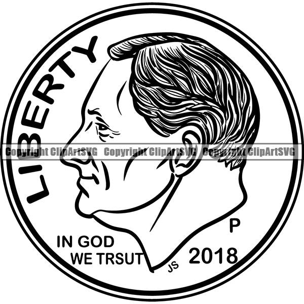 Money Coin Collecting 10 Cent Silver Dime Piece Color Design Element Cash Stack Knot Roll Rubber band Bundle Brick Spread Business Bank Finance Rich Wealthy Wealth Advertising Vector Clipart SVG