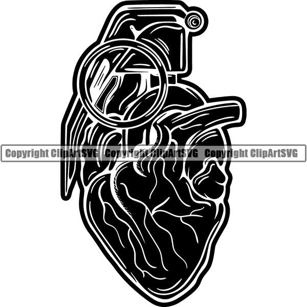 Military Weapon Grenade Heart ClipArt SVG