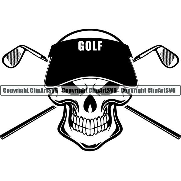 Sports Game Golf Visor Iron Crossed Skull Skeleton Scary Evil Horror Halloween Death Dead ClipArt SVG