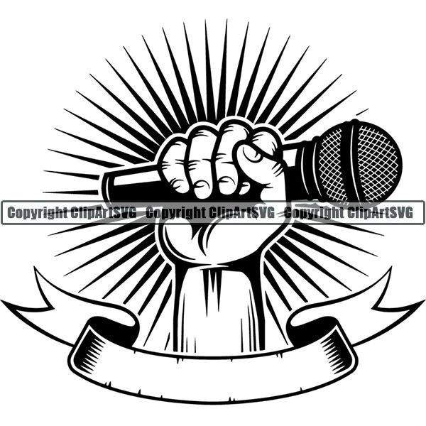 Microphone Mic Audio Music Record Broadcast Podcast Webinar Equipment Logo ClipArt SVG