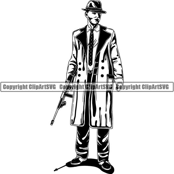 Gangster Thug Criminal Machine Gun Tommy Gun ClipArt SVG