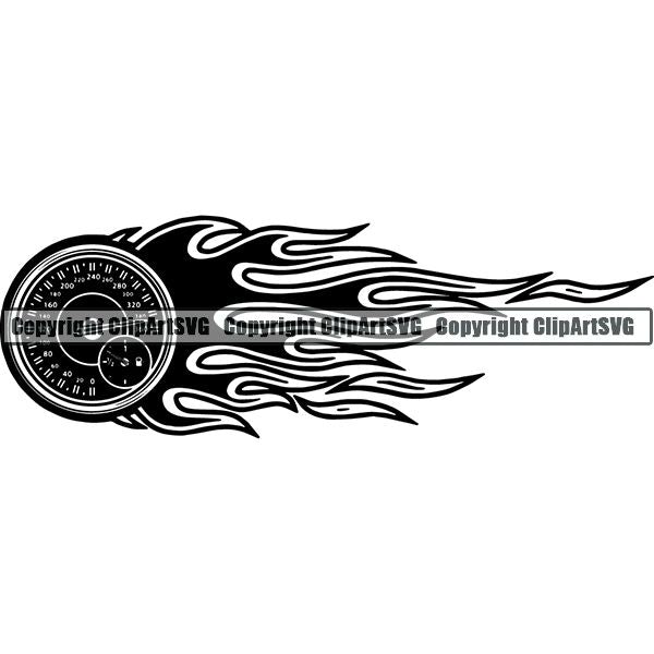 Sports Car Racing Guage Flame ClipArt SVG