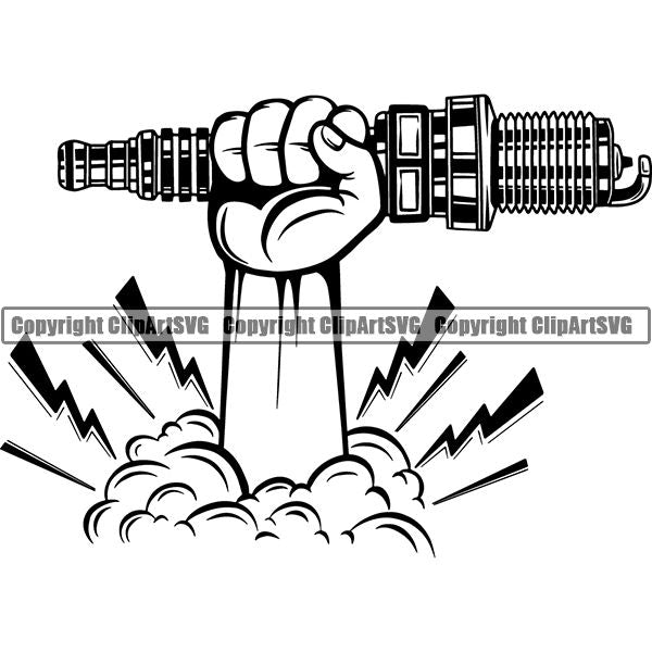 Mechanic Repair Shop Garage Engine Spark Plug ClipArt SVG